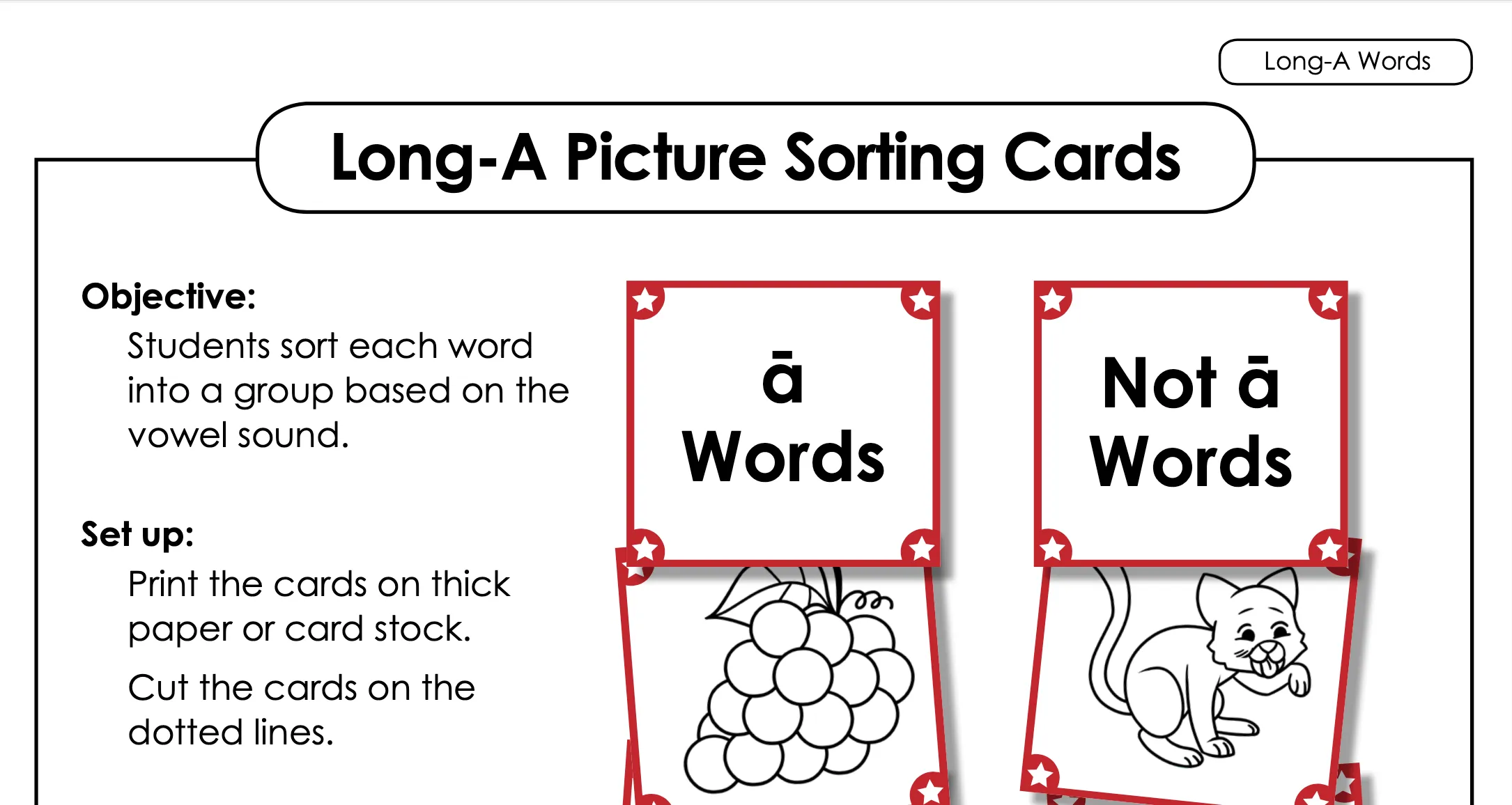 Long A phonics worksheet preview