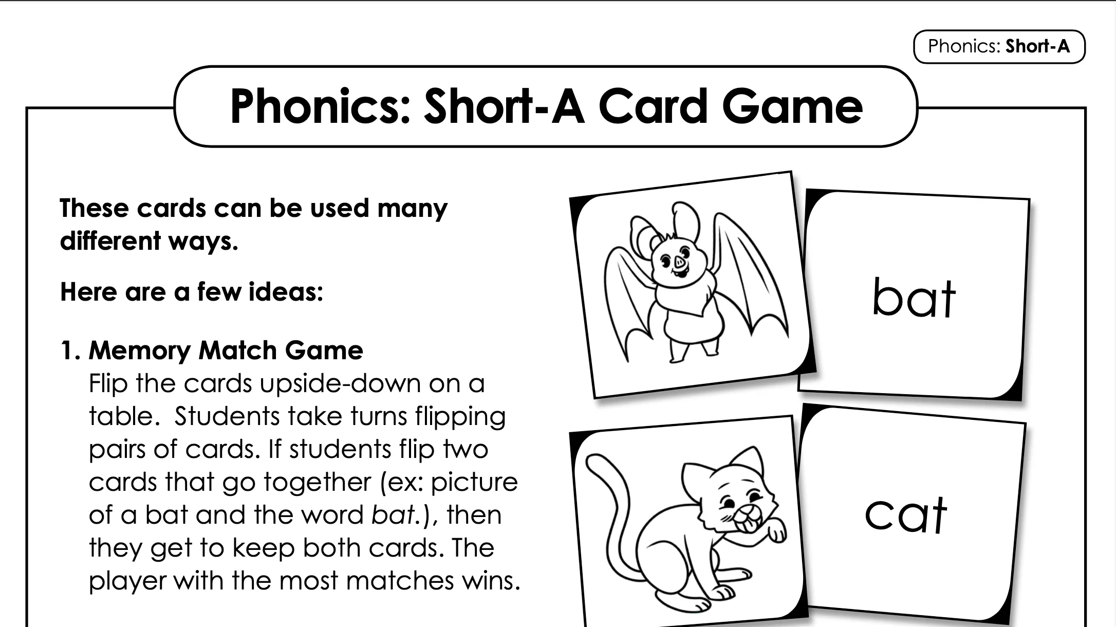 Short A phonics worksheet preview
