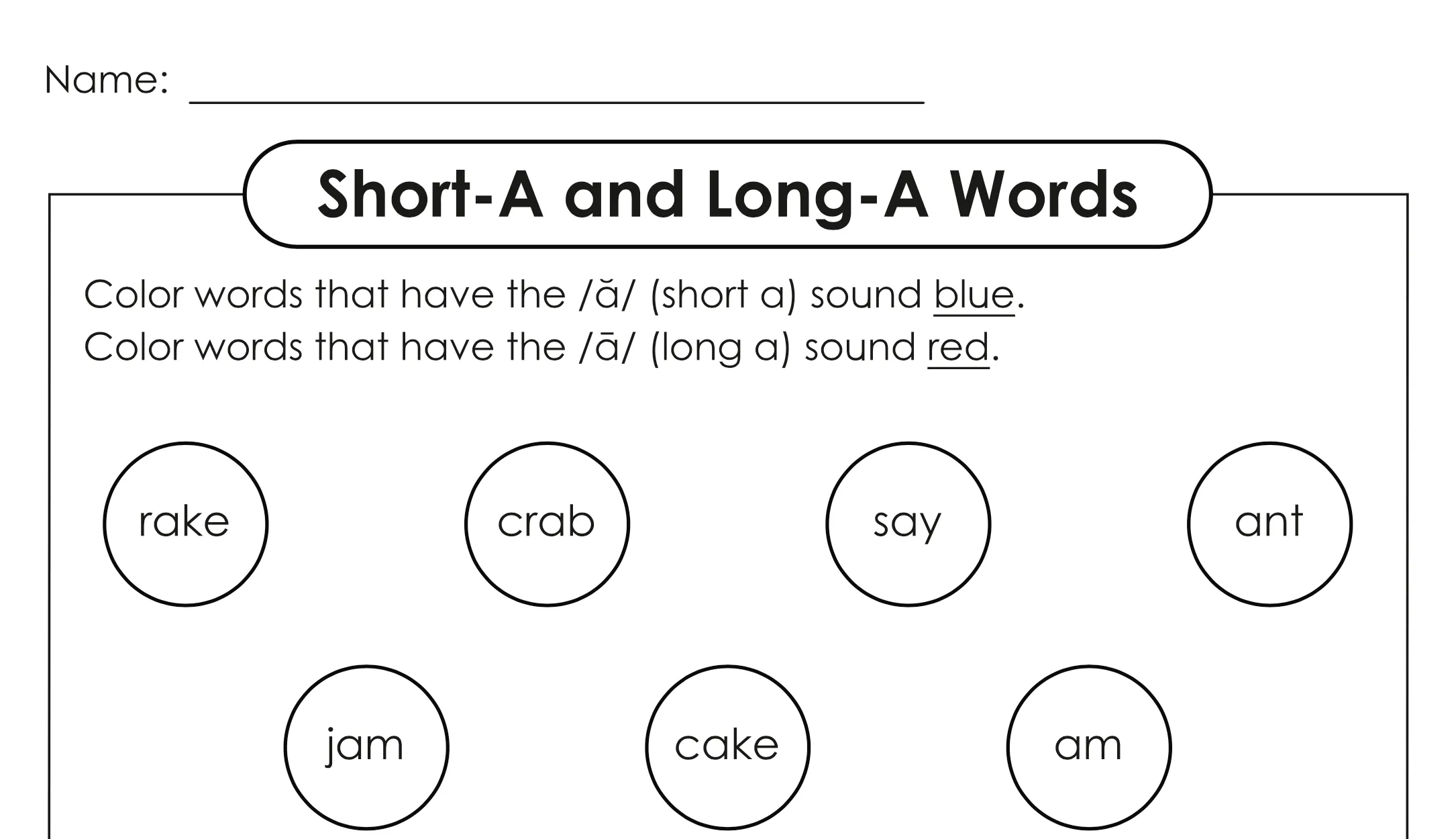 Short & Long A (Mixed) phonics worksheet preview