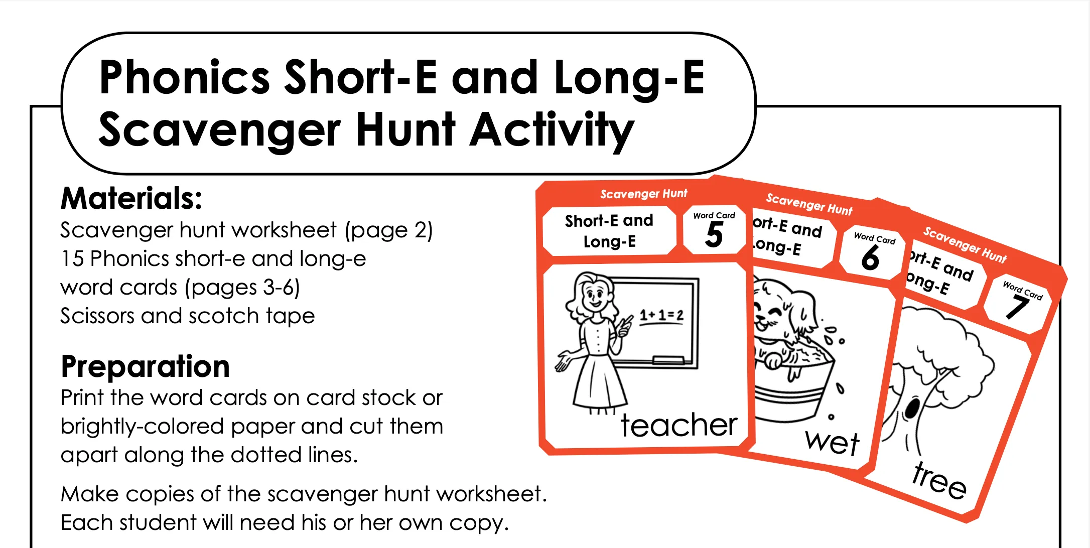 Short E & Long E (Mixed) phonics worksheet preview