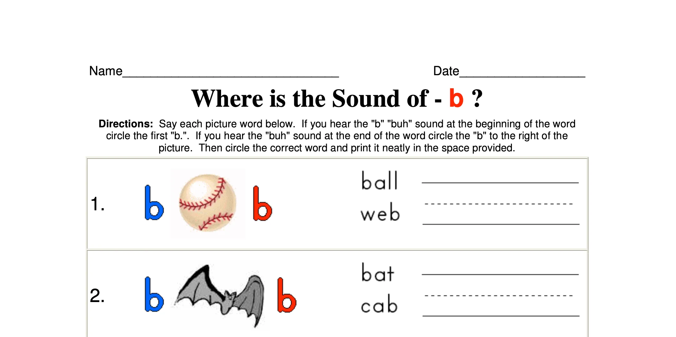 Sounds of B phonics worksheet preview